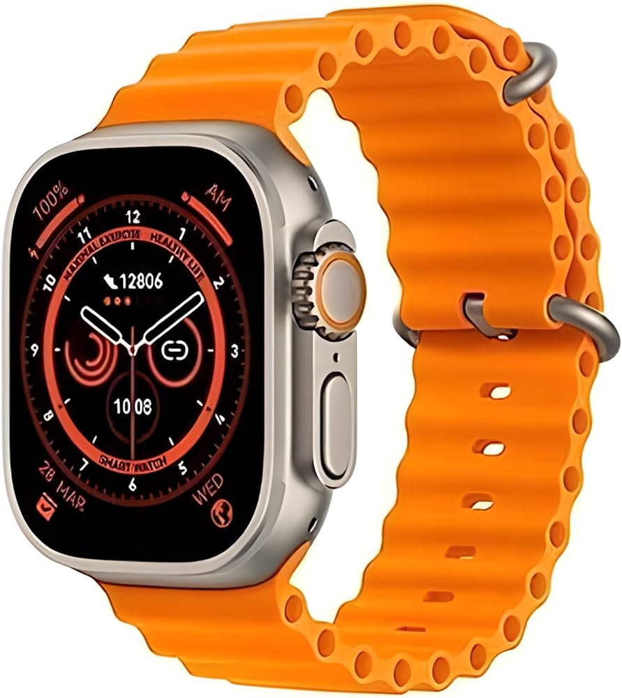 Premium pro S8 Ultra 4G SIM Android Smart Watch Honeycomb Edition, 1.99 inch HD Display, Play Store, Maps, YouTube, Sports, Volte Calling, More Apps (4G SIM Supported) Extra Band (Orange and Black)